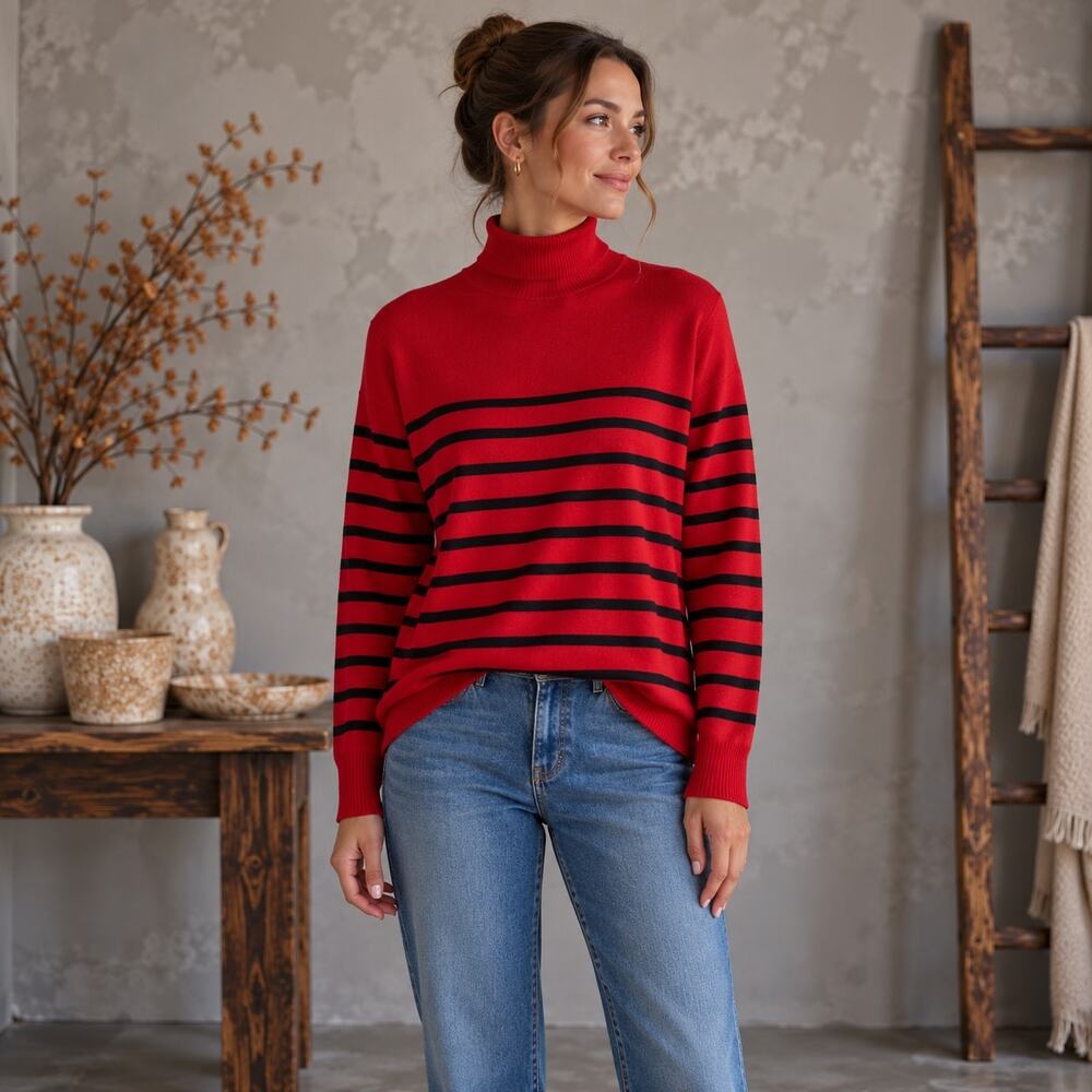 Banana Republic Red & Navy Merino Wool Sweater Med